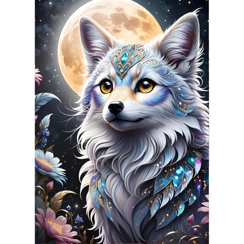 QINRUBB Wolfsjunges Diamond Painting Erwachsene, 5D Mond Diamant Painting Bilder Anfänger, DIY Fantasie Runder Vollbohrer Diamanten Malerei Stickerei Kreuzstich Geschenke Home Wand Dekor 30x40cm von QINRUBB