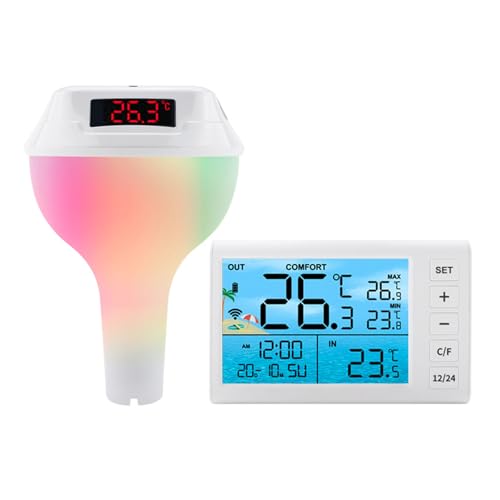 QINZITAO Solar-Pool-Thermometer, Empfänger mit LED-Licht, leicht ablesbar, digitale Thermometer, kabellose Pool-Temperatursensoren QINZITAO Solar-Pool-Thermometer, Empfänger mit LED-Licht, leicht ablesbar, digitale Thermometer, kabellose Pool-Temperatursensoren von QINZITAO