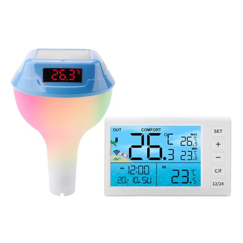 QINZITAO Solar-Pool-Thermometer, Empfänger mit LED-Licht, leicht ablesbar, digitale Thermometer, kabellose Pool-Temperatursensoren QINZITAO Solar-Pool-Thermometer, Empfänger mit LED-Licht, leicht ablesbar, digitale Thermometer, kabellose Pool-Temperatursensoren von QINZITAO