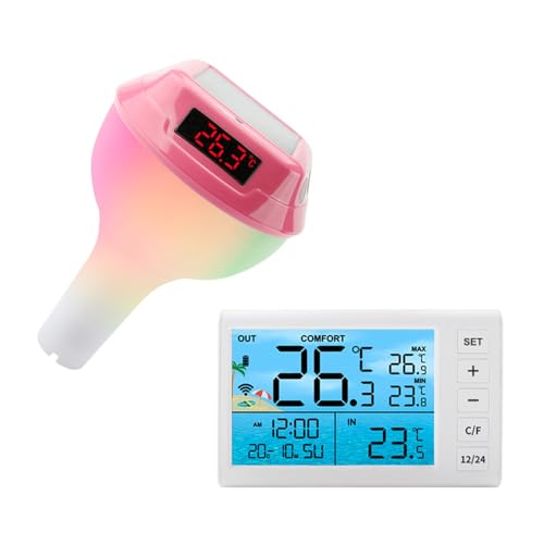 QINZITAO Solar-Pool-Thermometer, Empfänger mit LED-Licht, leicht ablesbar, digitale Thermometer, kabellose Pool-Temperatursensoren QINZITAO Solar-Pool-Thermometer, Empfänger mit LED-Licht, leicht ablesbar, digitale Thermometer, kabellose Pool-Temperatursensoren von QINZITAO