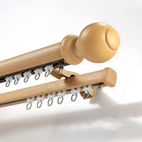 QIQVIV Holzfarbe Römisch Gardinenschiene Decken- Oder Wandhalterung Vorhangschiene Für Raumteiler Gardinenstange(Double-A,9.8ft/300cm) von QIQVIV