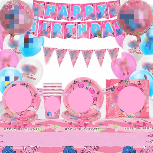 Stitc Partygeschirr, Dekoration für Geburtstag, Motto-Party, Happy Brithday Banner, Pappbecher, Tischdecke von QISHENG