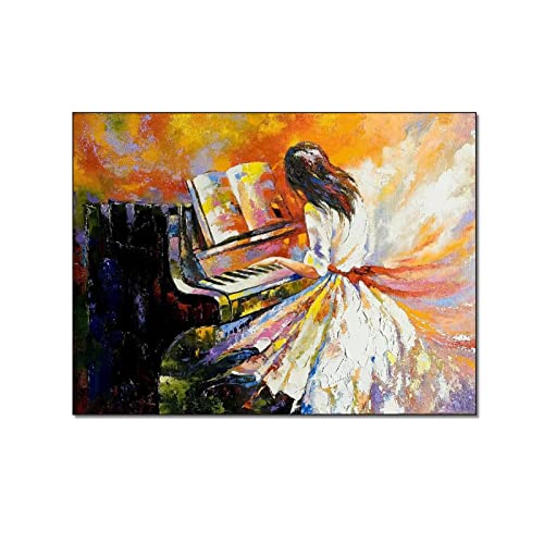 QITEX Bilder auf Leinwand Ölgemälde Mädchen spielt Klavier Wand Bilder Bild Bild Poster Heimdekoration Leinwand Kunstdruckee Bilder für Wohnzimmer Wanddekoration 40x60cm (Ungerahmt) von QITEX