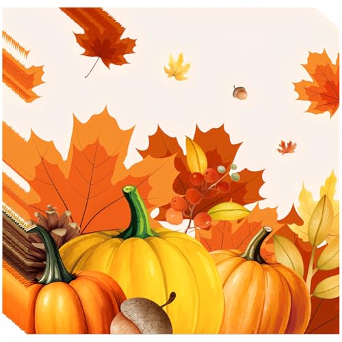 40 Stück Servietten Herbst Deko, 33x33cm Herbst Servietten Mit Kürbis Ahornblätter Muster, Herbstservietten, Herbstdeko, Deko Herbst, Für Halloween Thanksgiving Erntedankfest Herbst Dekoration von QITHGYD