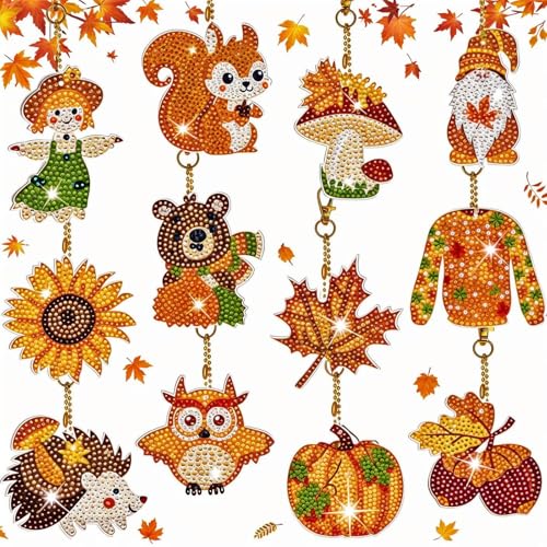 Diamond Painting Herbst, 12 Bastelset Halloween, DIY Schlüsselanhänger für Erwachsene und Kinder, Herbst Basteln mit Kindern, Geschenkidee für Erntedankfest und Familienaktivitäten Diamond Painting Herbst, 12 Bastelset Halloween, DIY Schlüsselanhänger für Erwachsene und Kinder, Herbst Basteln mit Kindern, Geschenkidee für Erntedankfest und Familienaktivitäten von QITHGYD
