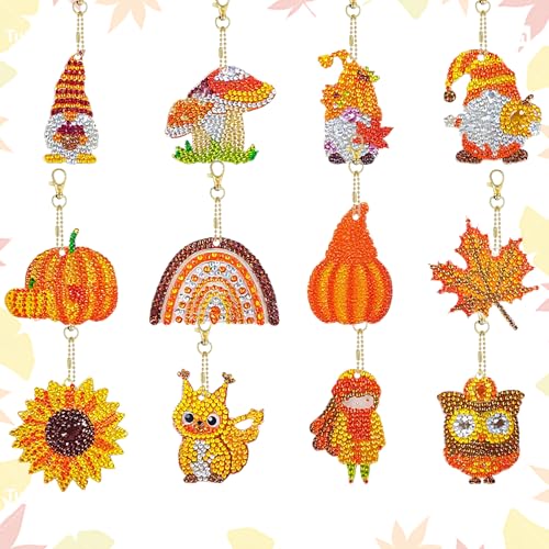 QITHGYD 12 Stück Diamond Painting Anhänger Herbst Bastelset mit 5D Diamanten Beidseitig DIY Schlüsselanhänger Kit für Erwachsene Kinder als Geschenk zu Halloween Erntedankfest QITHGYD 12 Stück Diamond Painting Anhänger Herbst Bastelset mit 5D Diamanten Beidseitig DIY Schlüsselanhänger Kit für Erwachsene Kinder als Geschenk zu Halloween Erntedankfest von QITHGYD