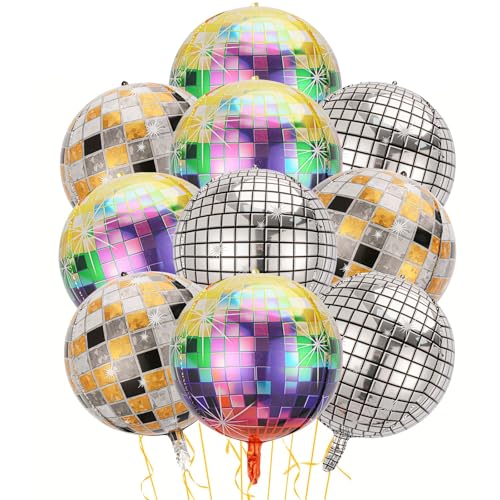 10 Stk Discokugel Luftballon, Discokugel Deko, Discokugel Luftballon, 22 Zoll 4D Disco Folienballons, Bunte Disco-Folienballons für Disco-Mottoparty Geburtstag Party Retro 70er 80er 90er Jahre Deko von QITIXI:OU
