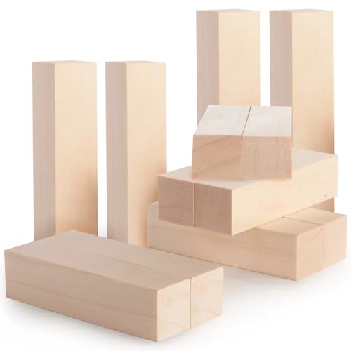 12 Stück Schnitzholz KlöTzchen Holz, HolzklöTzchen Zum Basteln, Schnitzvorlage Weiches Lindenholz zum Schnitzen für Kinder, Holzblöcke zum Holzschnitzerei, 25 × 25 × 100 mm Basswood Holzschnitzholz von QITIXI:OU