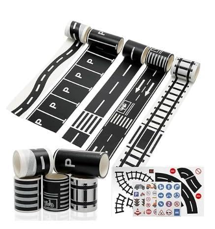 13 Stück Straße Washi Tape, Straße Autobahn Eisenbahn Klebeband, Spur Straßenband Eisenbahn Straße Klebeband, Verkehrszeichen Aufkleber für Spielzeugauto, Bullet Journals, Scrapbooking, Verpackungen von QITIXI:OU