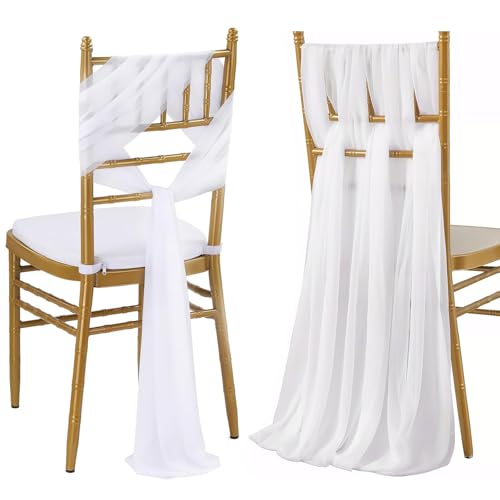 2 Stück Stuhlschleifen Organza Stuhl Band, 160*100CM Tüll Stuhlbezug Weiß Stuhl Schärpe, Stuhlhussen Chiffon Stuhlschärpen, Weisser Tüll Stoff Deko für Stuhl, für DIY Handwerk, Hochzeit Party von QITIXI:OU
