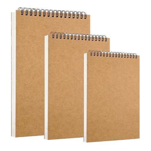 3 Stück Skizzenbüch, 30 Blatt/60 Seiten, Säurefreies Papier (120 G/M²), Kraftpapier-Zeichenblock mit Spiralbindung, Skizzenblöcke zum Zeichnen und Skizzieren, Künstler- und Studentenbedarf(A4/A5/A6) von QITIXI:OU