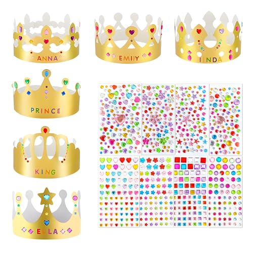 30 Stück Papier Krone Partyhüte - Gold Geburtstagskrone Kinder mit 4 Alphanumerische Aufkleber und 4 Strasssticker Papier, Kronen Basteln, Geburtstag Partyhüte für Prinzessin Prinz Geburtstagsfeier von QITIXI:OU
