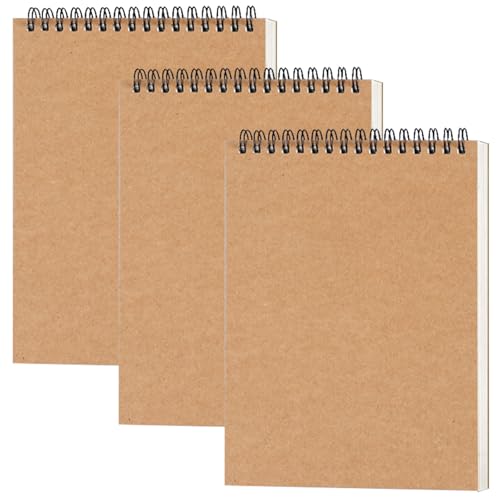 3Stück A4 Skizzenbüch, 30 Blatt/60 Seiten, Säurefreies Papier (160 G/M²), Kraftpapier-Zeichenblock mit Spiralbindung, Skizzenblöcke zum Zeichnen und Skizzieren, Künstler- und Studentenbedarf von QITIXI:OU