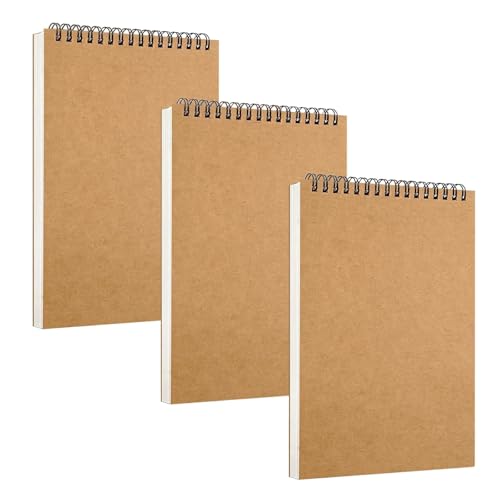 3Stück A5 Skizzenbüch, 30 Blatt/60 Seiten, Säurefreies Papier (120 G/M²), Kraftpapier-Zeichenblock mit Spiralbindung, Skizzenblöcke zum Zeichnen und Skizzieren, Künstler- und Studentenbedarf von QITIXI:OU