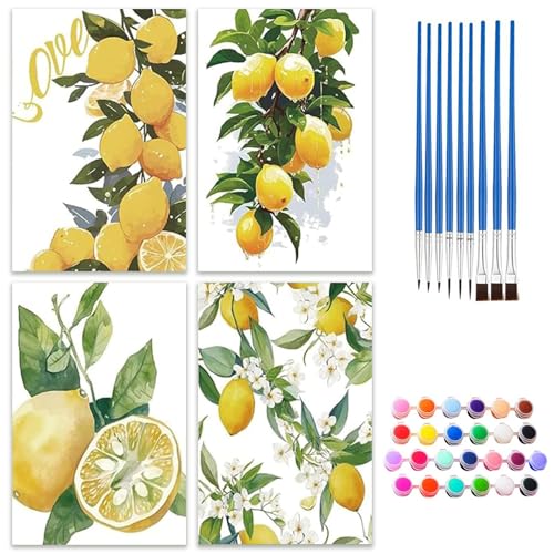 4 Stück Zitrone Malen Nach Zahlen Set, DIY Zitrone Handgemalt Ölgemälde Kit für Erwachsene, Kinder und Anfänger mit Pinsel, Acrylpigment und Aufhänger, Küche, Home Deko Geschenk, Ungerahmt (20x30cm) 4 Stück Zitrone Malen Nach Zahlen Set, DIY Zitrone Handgemalt Ölgemälde Kit für Erwachsene, Kinder und Anfänger mit Pinsel, Acrylpigment und Aufhänger, Küche, Home Deko Geschenk, Ungerahmt (20x30cm) von QITIXI:OU