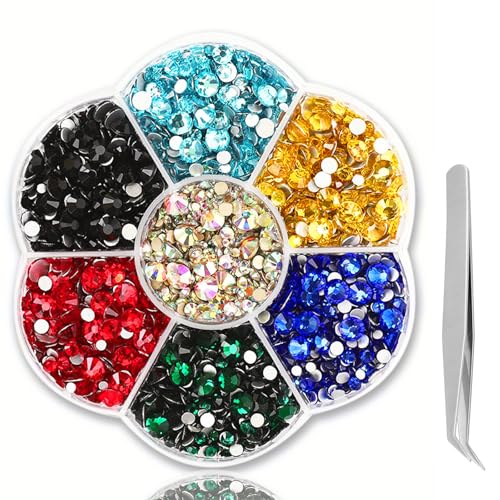 6000 Stück Hitzereparatur-Strasssteine, eine Pinzette gratis, 7 Größen 2 mm – 8,6 mm, Glitzersteine ​​für Textilien, Strasssteine ​​für Kleidung, Schuhe, DIY, Basteln, Geschenke (7 Farben) von QITIXI:OU