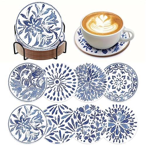 8 Stück Diamond Painting Untersetzer, Diamant Tassenuntersetzer mit 10 Rutschfester Korkbasis, Nicht saugfähig, Nicht Verformbar, Kann Lange Wiederverwendet Werden, für DIY Basteln, Anfänger von QITIXI:OU