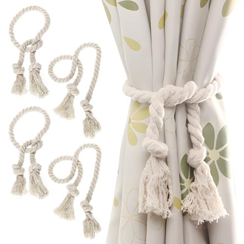 Baumwolle Handgewebt Vorhang Raffhalter - 4 Stück Curtain Rope Buckle Handgemachte, Raffhalter für Vorhänge, Raffhalter für Gardinen, Raffhalter für Schlafzimmer, Office, Wohnzimmer(Beige) von QITIXI:OU