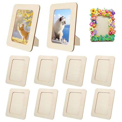 Bilderrahmen Holz Set, 10 Stück 20x15 CM Kinder Bilderrahmen Bastelsets für DIY Holzfarbe Geschenke Dekoration Kinderbilderrahmen zum Bemalen für Kinder, Deko, Hochzeit, Bemale für Geburtstage von QITIXI:OU