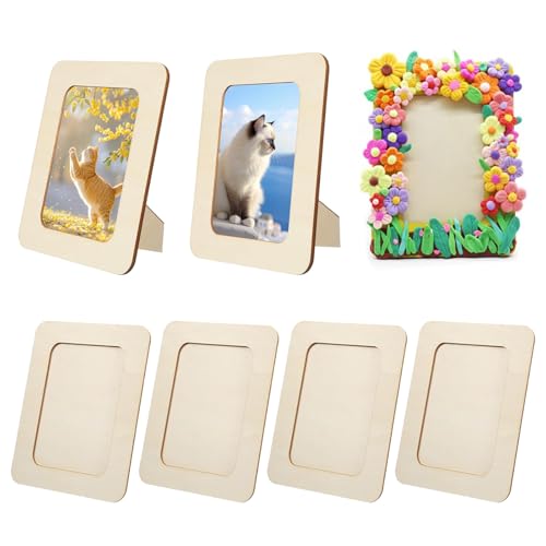 Bilderrahmen Holz Set, 6 Stück 19x14 CM Kinder Bilderrahmen Bastelsets für DIY Holzfarbe Geschenke Dekoration Kinderbilderrahmen zum Bemalen für Kinder, Deko, Hochzeit, Bemale für Geburtstage von QITIXI:OU