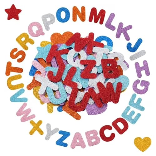 Buchstaben Aufkleber Groß - 208 Stück Buchstaben Sticker, Buchstaben zum Aufkleben, Funkeln Aufkleber, Bunte Glitzer Selbstklebend für Kartendekoration (Rose Silber Rot Orange Blaurot) von QITIXI:OU