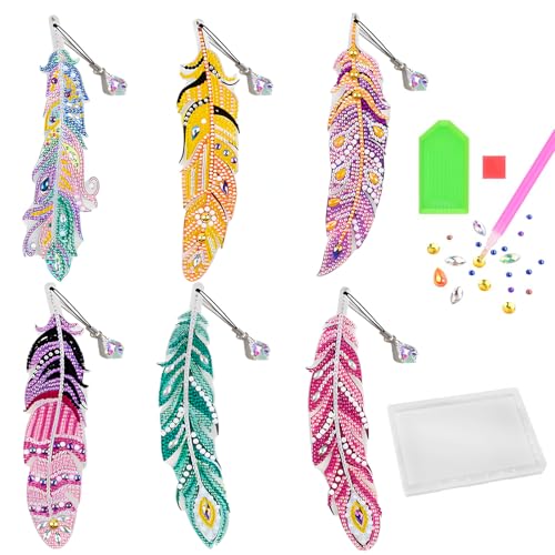 6 Stück Diamond Painting Lesezeichen, Bastelset DIY Mädchen 6 7 8 9 10 Jahre, Diamant-Malerei mit Anhänger Kristall, Geburtstagsgeschenk für Lesezeichen Bastelkoffer Kinder Erwachsene von QITIXI:OU