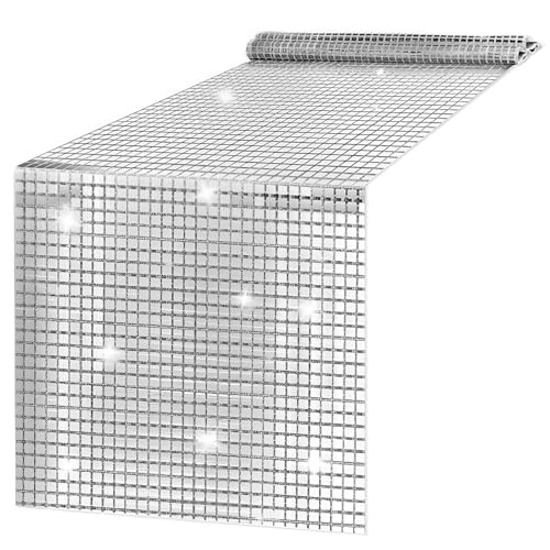 Disco Party Tischläufer, 30x275cm Discokugel Tischdecke, Farbige Pailletten Tischdecken, Silber Table Runner, 70er Disco Thema Deko, für Halloween Geburtstag Hochzeit Abschlussball Tischdekoration von QITIXI:OU