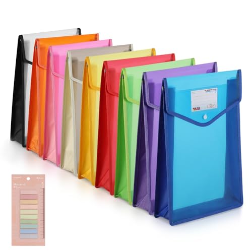 Dokumententasche A4-9 Stück Dokumentenmappe A4, Sammelmappen mit Etiketten und Druckknopf Kunststoff Umschlag Mappe Wasserdicht Sichttasche Dokumenten mit Karte für Büro Dokument Schule (Vertikale) von QITIXI:OU