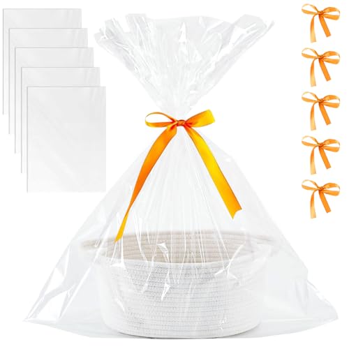 Geschenkkorb Leer, Weiß Geflochten Korb für Geschenke mit Geschenkfolie Transparent und Geschenkschleife, Präsentkorb Leer für Babyparty, Geburtstag, Hochzeit, Ostern, Erntedank, Weihnachten Geschenkkorb Leer, Weiß Geflochten Korb für Geschenke mit Geschenkfolie Transparent und Geschenkschleife, Präsentkorb Leer für Babyparty, Geburtstag, Hochzeit, Ostern, Erntedank, Weihnachten von QITIXI:OU