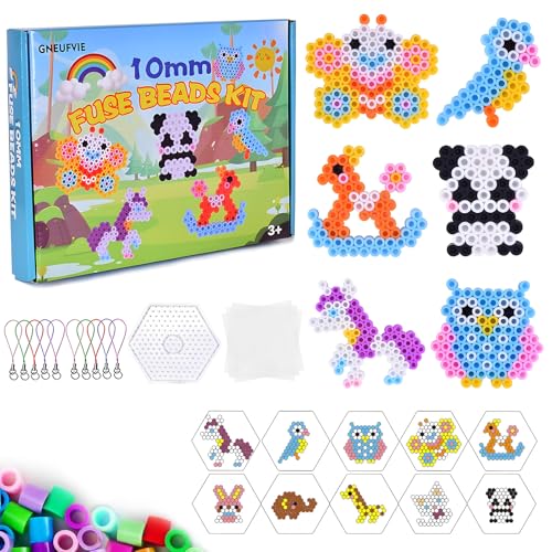 Große 10mm Bügelperlen Set, 1000 Stück XL Steckperlen mit Steckplatte, 12 Bunte Farben XL Bügelperlen, 10 Tiere Muster und Bügelpapier, Kreatives Perlenset DIY Geschenk Handwerk für Kinder ab 3 Jahren von QITIXI:OU