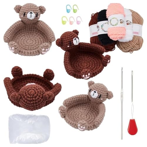 Häkelset Tiere - HäKel Set AnfäNger - DIY häkelset Tiere Zubehör, häkelset Bären Untersetzer mit Wolle, Garnhaken, Geeignet für Erwachsene und Kinder mit Anleitung, Schritt-für-Schritt-Video-Tutorial von QITIXI:OU