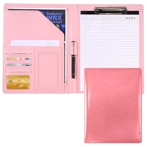 Klemmbrett A4, Rosa Konferenzmappe A4 mit Klemmbrett Schreibmappe, PU-leder Business Mappe A4 mit Dokumentenfächern, Stiftehalter, Klappdeckel und Magnetverschluss für Damen, Herren, Büro, Besprechung von QITIXI:OU
