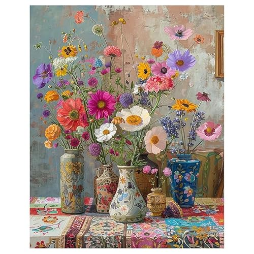 Malen Nach Zahlen Erwachsene Blumen, Malen Nach Zahlen Blumen Anfänger Paint by Numbers Adult, Acrylfarbe Leinwand und 3 Pinsel Kit für Geschenke und Home Wand Dekoration, Ohne Rahmen (40×50cm) von QITIXI:OU