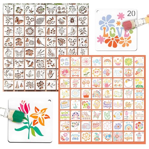Malschablonen Kinder - 128 Stück Schablonen Set 7.62x7.62cm Wiederverwendbare Kunststoff Zeichenschablonen mit Blumen, Blättern & Tieren für DIY, Möbel, Holz, Boden, Scrapbooking, Textilgestaltung Malschablonen Kinder - 128 Stück Schablonen Set 7.62x7.62cm Wiederverwendbare Kunststoff Zeichenschablonen mit Blumen, Blättern & Tieren für DIY, Möbel, Holz, Boden, Scrapbooking, Textilgestaltung von QITIXI:OU