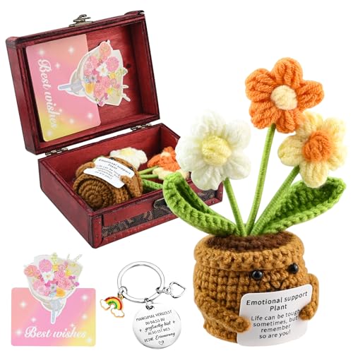 Pocket Hug Positive Blume - Gestrickte blumen Dankeschön Geschenk Kleines, Deutsch Emotional Support mit Schatztruhe Schlüsselanhänger & Grußkarte Glücksbringer Geschenke für Freunde Kollegen Pocket Hug Positive Blume - Gestrickte blumen Dankeschön Geschenk Kleines, Deutsch Emotional Support mit Schatztruhe Schlüsselanhänger & Grußkarte Glücksbringer Geschenke für Freunde Kollegen von QITIXI:OU