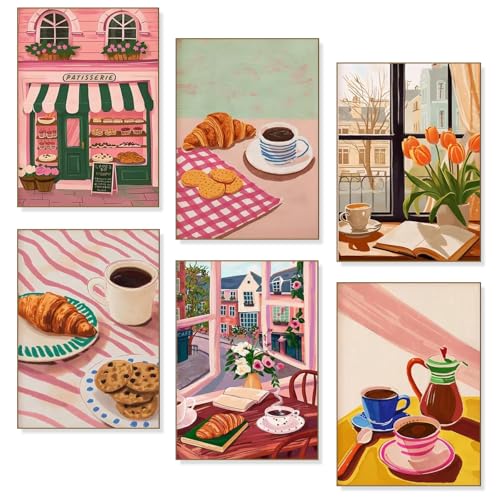 6 Stück Malen Nach Zahlen Erwachsene, Malen nach Zahlen Kaffee-Moment DIY handbemalt, 30 x 20 cm Selbermachen Handgemaltes Ölgemälde-Set für Erwachsene und Anfänger Mit Pinsel Und Acrylfarben,Haken von QITIXI:OU