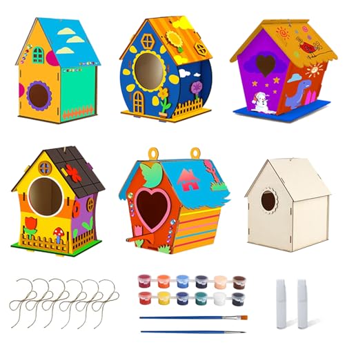 QITIXI:OU 6 Stück Vogelhaus Bausatz für Kinder, DIY Holz Vogelhaus zum Bemalen Mit Farbform, Basteln zu Bauen und Malen, DIY Set Bastelset, Vogelhäuschen Bausatz Spielzeug Geschenke QITIXI:OU 6 Stück Vogelhaus Bausatz für Kinder, DIY Holz Vogelhaus zum Bemalen Mit Farbform, Basteln zu Bauen und Malen, DIY Set Bastelset, Vogelhäuschen Bausatz Spielzeug Geschenke von QITIXI:OU