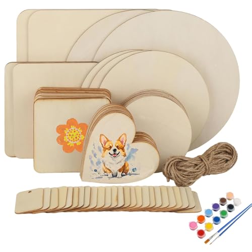 QITIXI:OU 70 Stück Unbehandeltes Holzplatte zum Basteln, Rund Quadratische Herzförmiger Holzscheiben Rohlinge, Deko zum Basteln für Bastelarbeiten, Brandmalerei, Schreiben, Weihnachten, Ornamente QITIXI:OU 70 Stück Unbehandeltes Holzplatte zum Basteln, Rund Quadratische Herzförmiger Holzscheiben Rohlinge, Deko zum Basteln für Bastelarbeiten, Brandmalerei, Schreiben, Weihnachten, Ornamente von QITIXI:OU