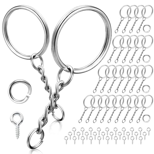Schlüsselanhänger Set - 120 Stück 25 mm Schlüsselanhänger-haken anhänger Aus Edelstahl Schlüsselhaken Clips mit Spaltringe, Ketten und Schrauben zur Herstellung Ösennadeln Schlüsselanhänger Basteln von QITIXI:OU