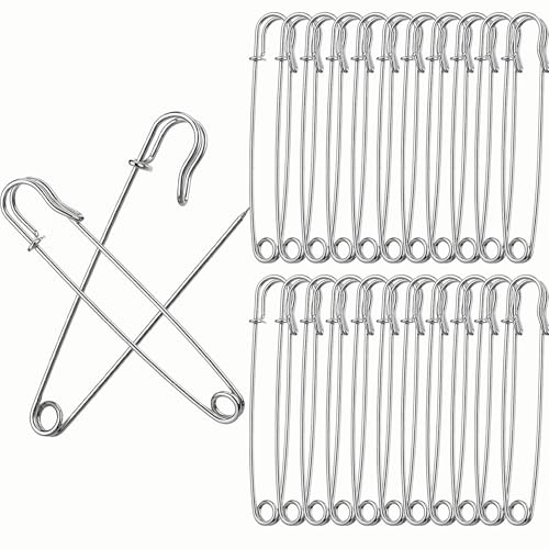 Sicherheitsnadeln Groß - 30 Stück 90 mm Robuste Sicherheitsnadeln Schwerlast, Safety Pins für Kleidung, Leder, Dicke Stoffe, Decken, Schals Kilts, Alle Arten von Handarbeiten (Silber) von QITIXI:OU