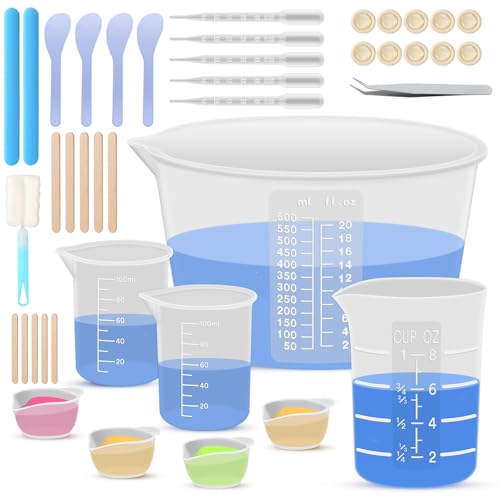 Silikon Messbecher Epoxidharz, 600ml/250ml/100ml Silikonbecher, Epoxidharz Mischbecher mit Rührstäbchen, Bürsten, Pinzette, Pipetten, Handschuhe, Silikon Messbecher für Küchen, Laboratorien Silikon Messbecher Epoxidharz, 600ml/250ml/100ml Silikonbecher, Epoxidharz Mischbecher mit Rührstäbchen, Bürsten, Pinzette, Pipetten, Handschuhe, Silikon Messbecher für Küchen, Laboratorien von QITIXI:OU