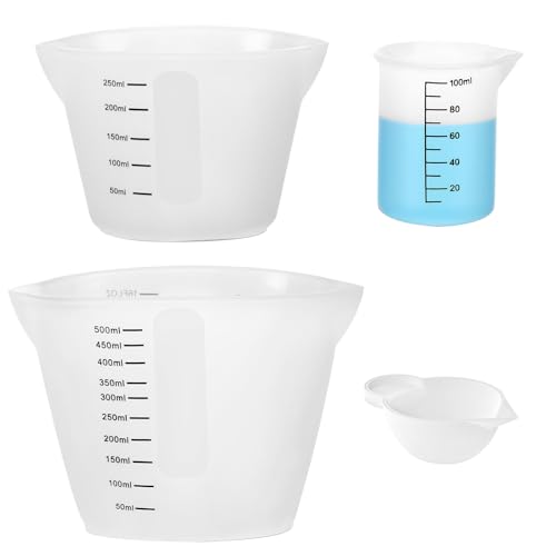 Silikon Messbecher Set, Silikon-Messbecher, Silikonbecher, Messbecher Epoxidharz 100/250/500ml, Epoxidharz Mischbecher mit Skala Clear, für DIY,Basteln,Labor,Küche Silikon Messbecher Set, Silikon-Messbecher, Silikonbecher, Messbecher Epoxidharz 100/250/500ml, Epoxidharz Mischbecher mit Skala Clear, für DIY,Basteln,Labor,Küche von QITIXI:OU