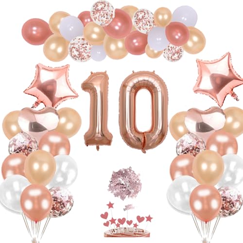 12.Geburtstagsdeko Rosegold Set - Alles Gute zum Geburtstag Banner Wimpel Girlande Helium Stern Herz Zahl Zahlen Folienballons Luftballons Konfetti Ballons für 12 Jahre Mädchen Kinder Party Dekoration von QIUJUNDE
