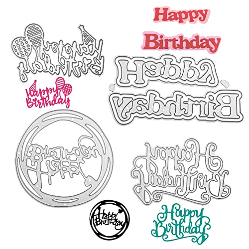 4 Stück Stanzschablone Happy Birthday Set Stanzformen Alles Gute zum Geburtstag Schneiden Prägeschablonen Prägung Schablone Stanzschablonen für Kartenherstellung DIY Scrapbooking Album Karten Basteln von QIUJUNDE