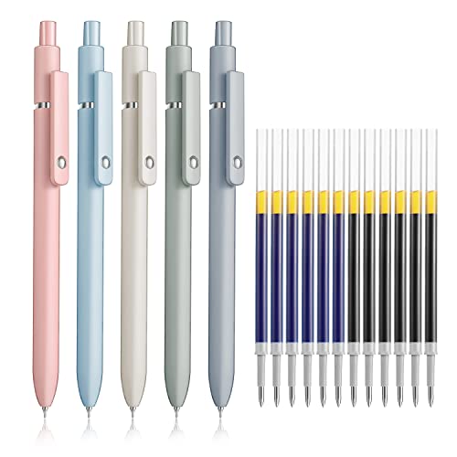 5 Stück Gelstifte Set zum Schreiben, Kugelschreiber mit 10 Stück Schwarz Blau Zusätzlichen Nachfüllminen,0,5 mm Feine Spitze Schnell Trocknende Tinte Pen Gelschreiber für Schule Büro Zuhause Geeignet von QIUJUNDE