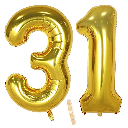 Folienballon Zahl Deko Gold 31 für Frauen Männer, XXL 100cm Riesen Nummer Aufblasbar Helium Ballon Figuren Zahlen Luftballons für 31. Jahre Mann Frau Geburtstag Hochzeit Jubiläum Party Dekoration Folienballon Zahl Deko Gold 31 für Frauen Männer, XXL 100cm Riesen Nummer Aufblasbar Helium Ballon Figuren Zahlen Luftballons für 31. Jahre Mann Frau Geburtstag Hochzeit Jubiläum Party Dekoration von QIUJUNDE