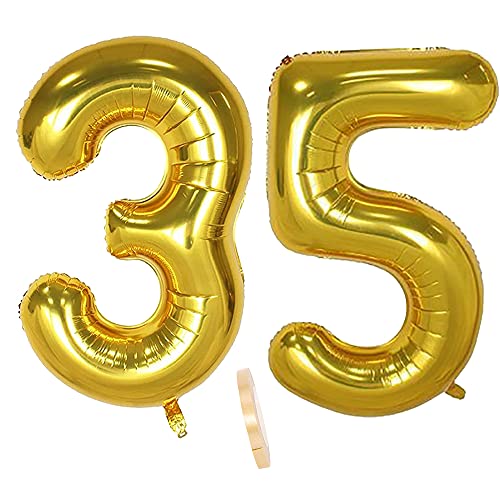 Folienballon Zahl Deko Gold 35 für Frauen Männer, XXL 100cm Riesen Nummer Aufblasbar Helium Ballon Figuren Zahlen Luftballons für 35. Jahre Mann Frau Geburtstag Hochzeit Jubiläum Party Dekoration von QIUJUNDE
