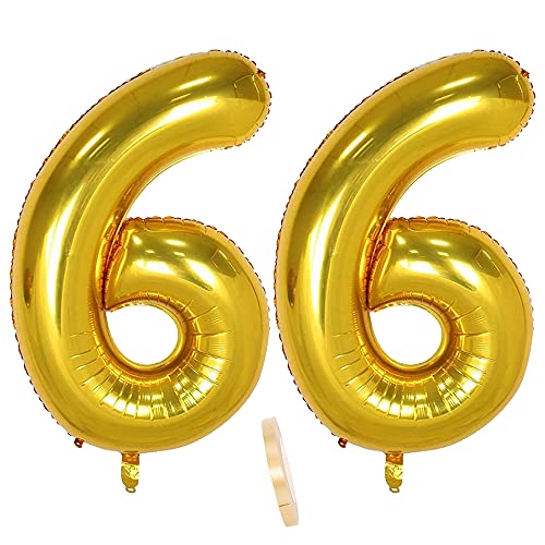 Folienballon Zahl Deko Gold 66 für Frauen Männer, XXL 100cm Riesen Nummer Aufblasbar Helium Ballon Figuren Zahlen Luftballons für 66. Jahre Mann Frau Geburtstag Hochzeit Jubiläum Party Dekoration von QIUJUNDE