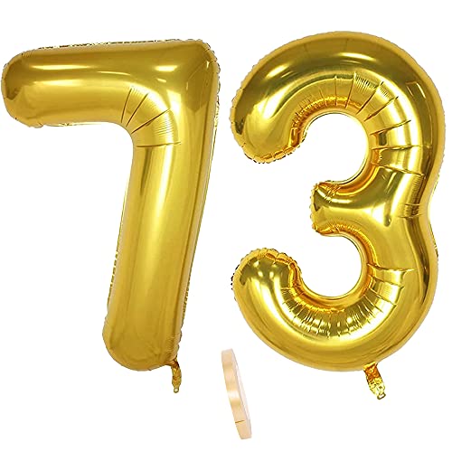 Folienballon Zahl Deko Gold 73 für Frauen Männer, XXL 100cm Riesen Nummer Aufblasbar Helium Ballon Figuren Zahlen Luftballons für 73. Jahre Mann Frau Geburtstag Hochzeit Jubiläum Party Dekoration von QIUJUNDE