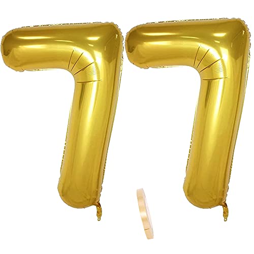 Folienballon Zahl Deko Gold 77 für Frauen Männer, XXL 100cm Riesen Nummer Aufblasbar Helium Ballon Figuren Zahlen Luftballons für 77. Jahre Mann Frau Geburtstag Hochzeit Jubiläum Party Dekoration von QIUJUNDE